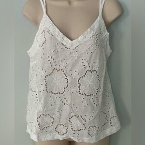 Haris Cotton 100% linen top eyelet Cottagecore Boho Coastal Beachy NWT S